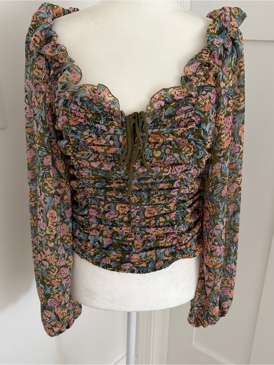 Free People Tops - Free People Floral Ruched Long Sleeve Peasant Top Open Back Size S*S15